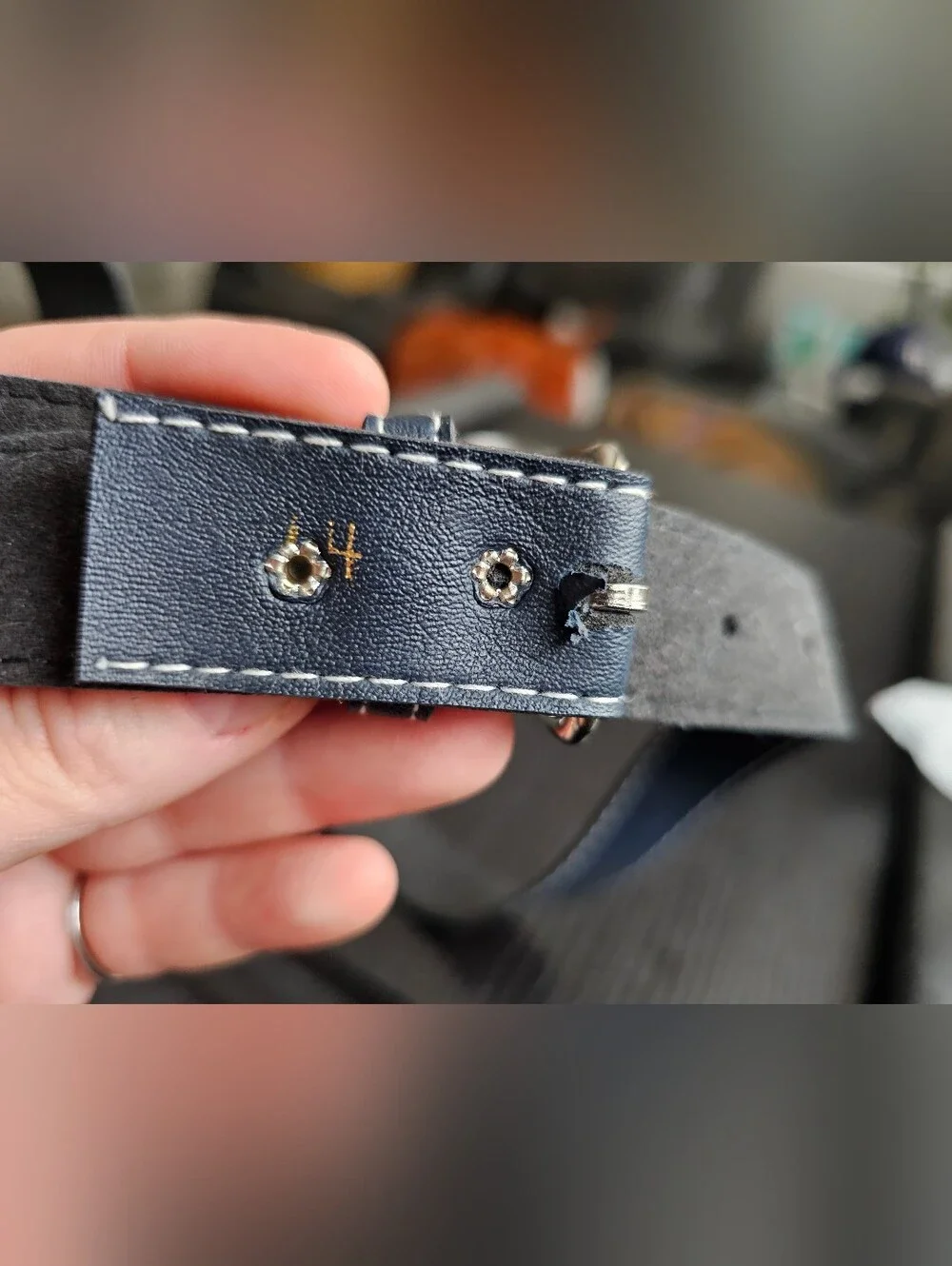 Vintage 80s/90s Navy Blue Contrast Stitch Belt Silver Buckle Minimalist